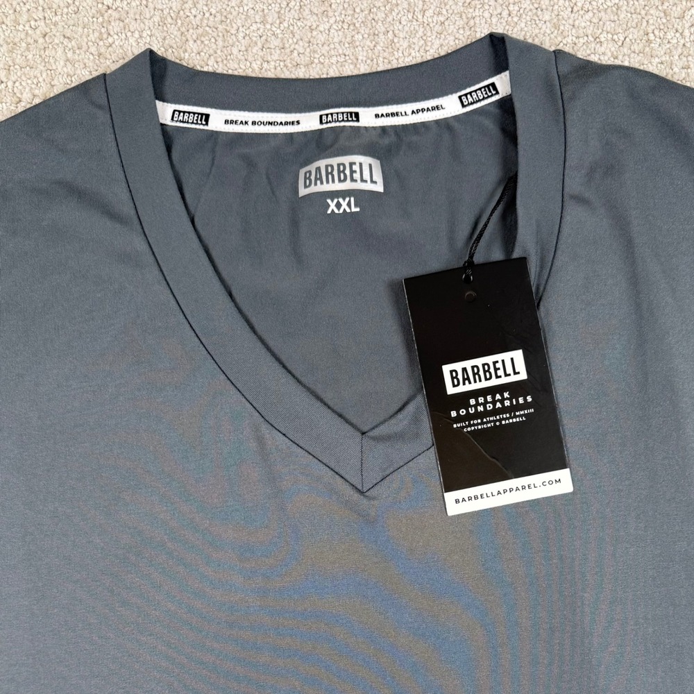 NEW Barbell Apparel Mens 2XL Charcoal Havok V-Neck Flextek Performance T-Shirt